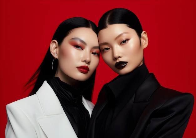 Dwie azjatyckie kobiety z makijażem na twarzy.
