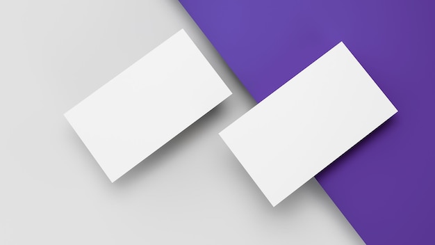 Dwie białe wizytówki makieta na fioletowym i szarym tle Ilustracja 3D