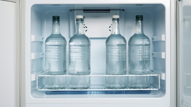 Zdjęcie dwie butelki wody pitnej w mini lodówce czyste białe tło fotografii średniej blisko