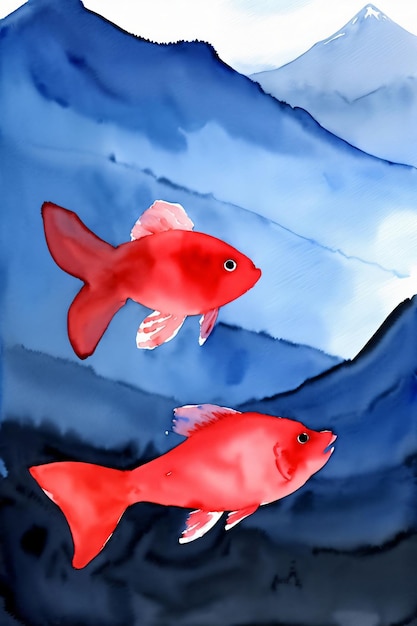 Dwie Czerwone Ryby Pływają W Wodzie