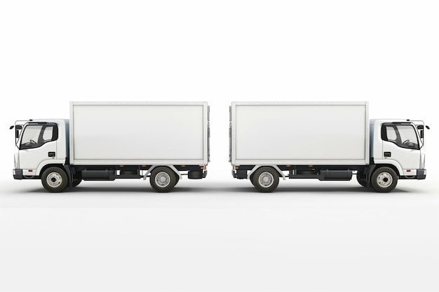 Dwie czyste białe ciężarówki skierowane w przeciwnych kierunkach idealne do markowania makiet