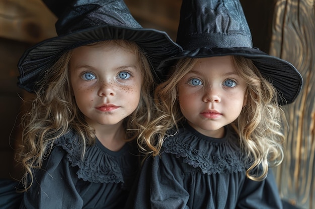 Dwie dziewczynki przebrane za czarownice