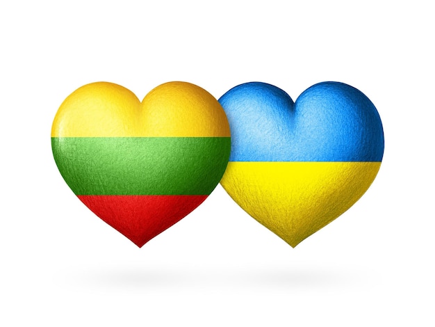 Dwie flagi Flagi Ukrainy i Litwy Dwa serca w kolorach flag