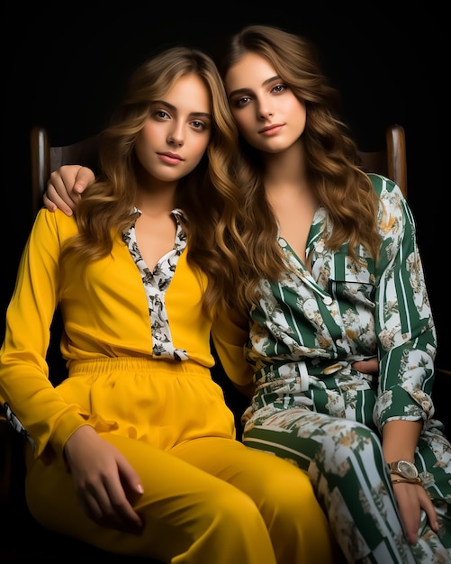 dwie gorące dziewczyny para Modele mody w Silk snu nosić Piżama fotografii mody Odzież snu
