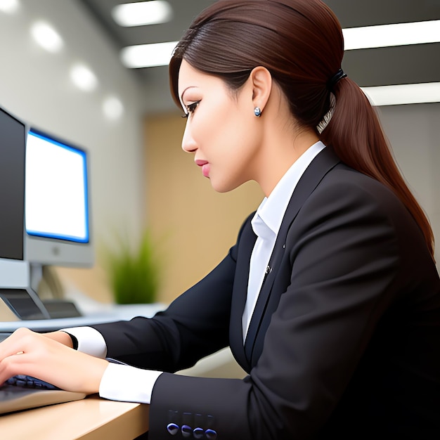 Zdjęcie dwie kobiety biznesowe rozmawiają o biznesie pisząc laptop generatywny ai
