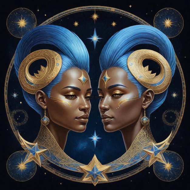 Dwie kobiety patrzą na gwiazdy i słowo "ta z niebieskimi włosami"