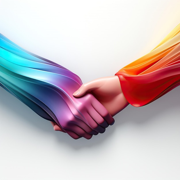 Zdjęcie dwie kolorowe, tęczowe ręce trzymające się wzajemnie, z których jedna jest tęczowa.