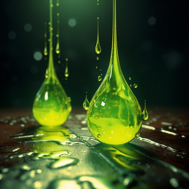 dwie krople wody, które są zielone i żółte.
