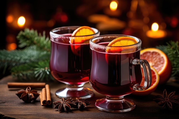 Dwie lampki grzanego wina Tradycyjny gorący napój na Boże Narodzenie Pij w sezonie zimowym