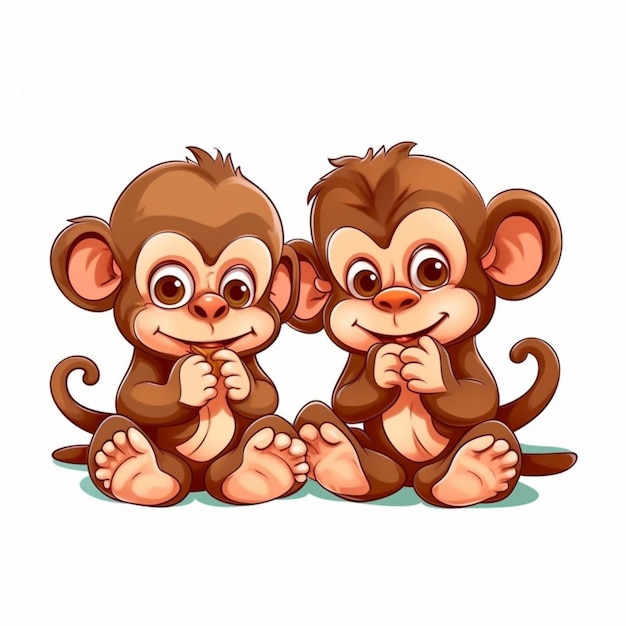 Dwie małe małpy siedzą na ziemi i jedzą generatywną sztuczną inteligencję
