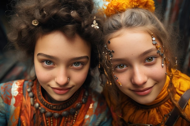 dwie młode dziewczyny pozują do zdjęcia w mieście