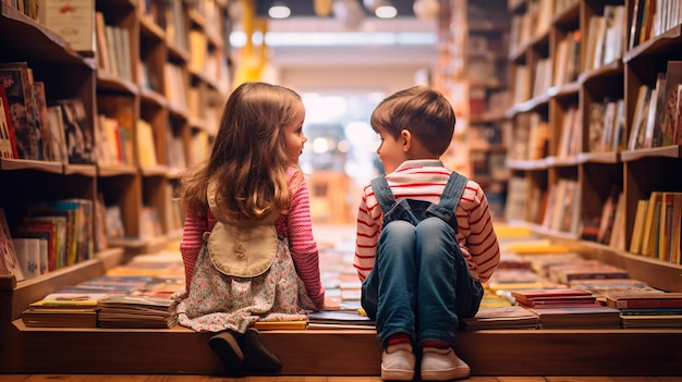 Dwie młode dziewczyny siedzące w bibliotece.