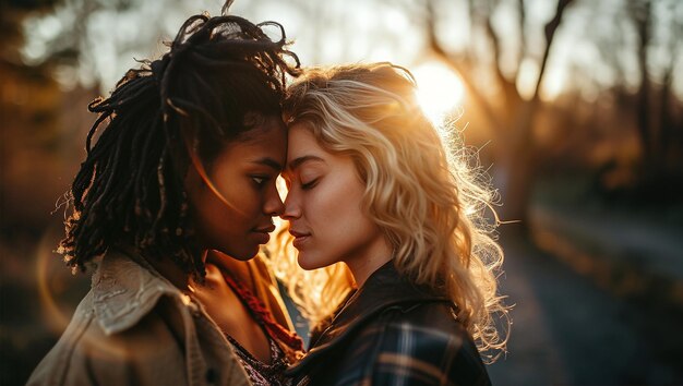 Dwie młode lesbijki z różnych ras mieszanych koncepcja miłości lesbijskiej dwie młode