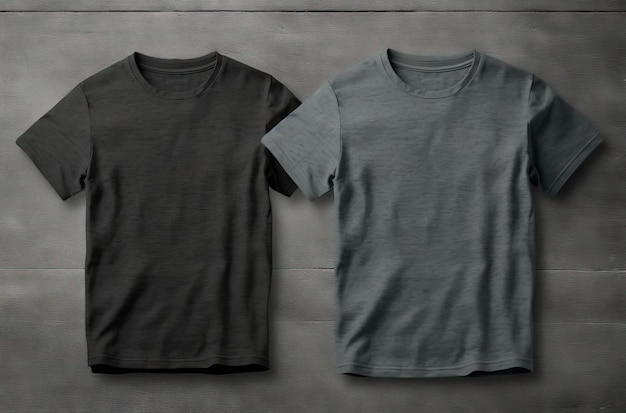 Zdjęcie dwie pary szarych koszulek z przodu iz tyłu makiety wygenerowane przez ai