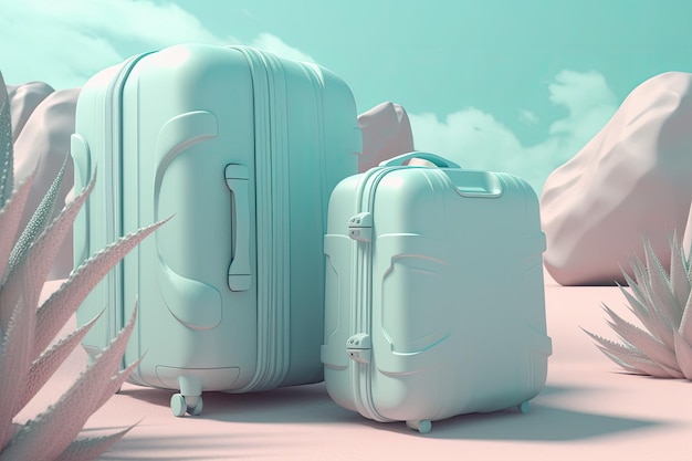 Dwie pasujące walizki obok siebie Generative AI