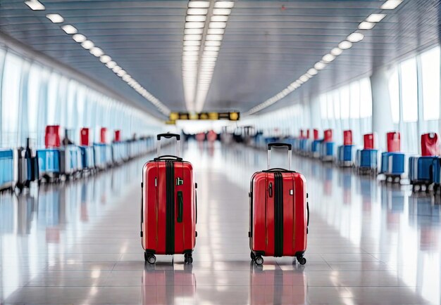 Zdjęcie dwie plastikowe walizki stojące na pustym lotnisku