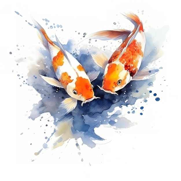 Dwie pomarańczowe i białe ryby koi pływające w generatywnym obrazie ai stawu
