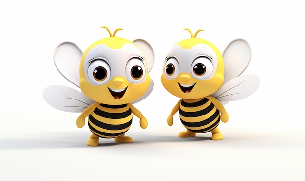 Dwie pszczoły z otwartymi skrzydłami i jedna z pszczołą na głowie.