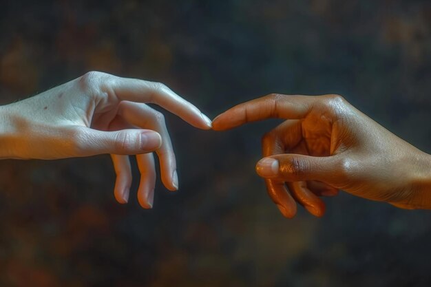 Dwie ręce z palcami na końcach kontakt lub komunikacja między ludźmi
