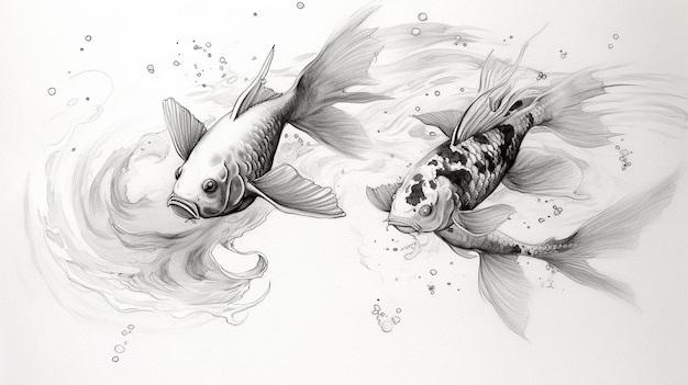 Zdjęcie dwie ryby pływają razem w wodzie.