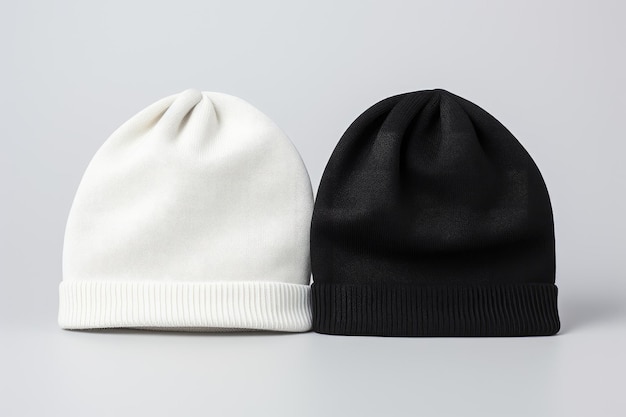 dwie stylowe makiety zwykłej czapki beanie czarno-biała czapka na białym tle
