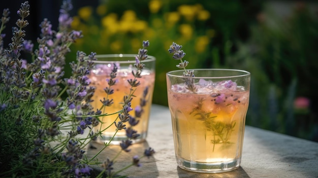 dwie szklanki lemoniady i kwiatów lawendy