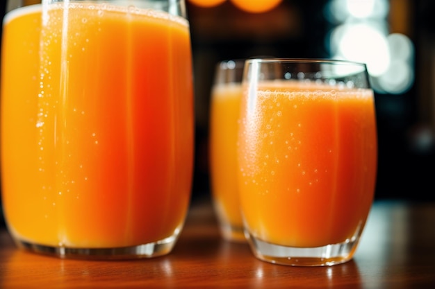 Dwie szklanki soku pomarańczowego na stole