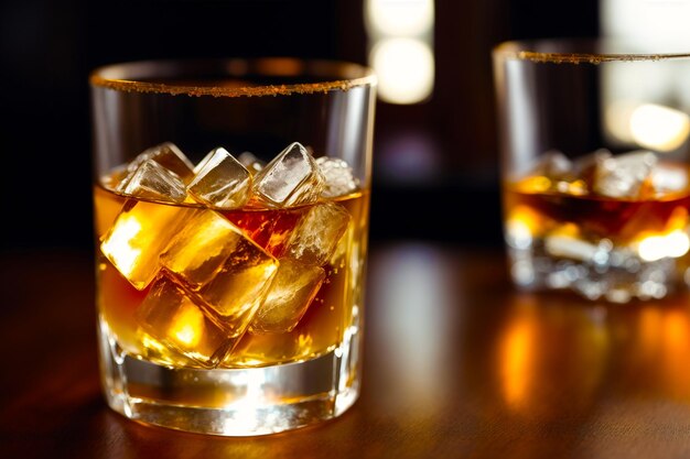 Dwie szklanki whisky na blacie barowym