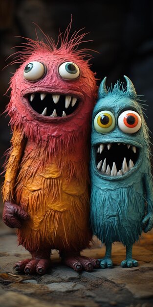 Zdjęcie dwie twarze potworów stoją obok siebie.