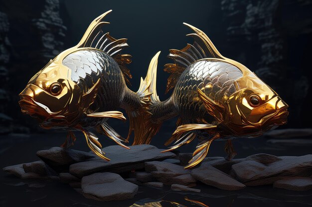 Dwie złote i czarne ryby