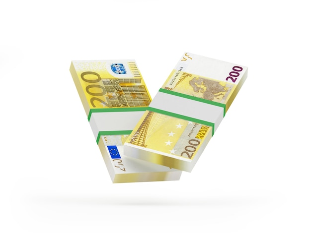 Dwieście banknotów euro 3d