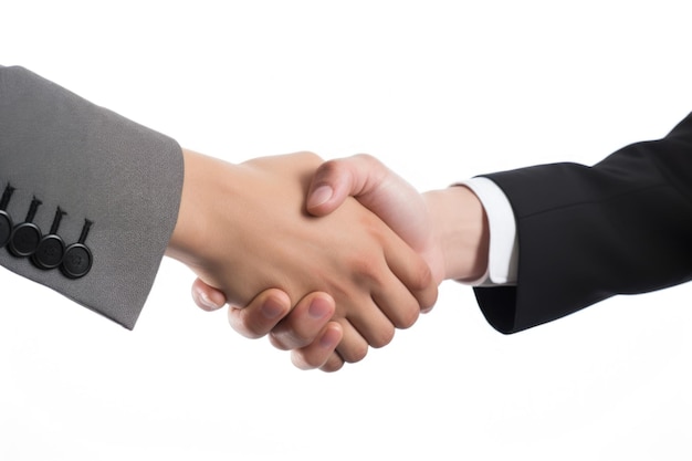 Dwóch biznesmenów ściskających dłoń na białym tle