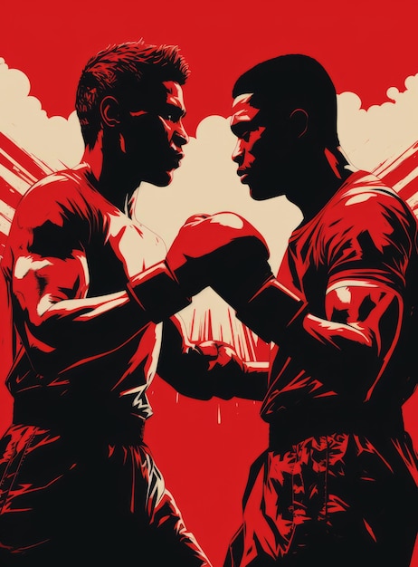 Zdjęcie dwóch bokserów walczy poster na dzień boksu ilustracja malarstwo generatywna sztuczna inteligencja