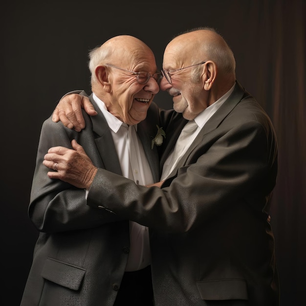 Dwóch starszych przyjaciół przytulających się do siebie