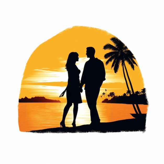 Dwoje ludzi stoi na plaży w Sunset Generative Ai.