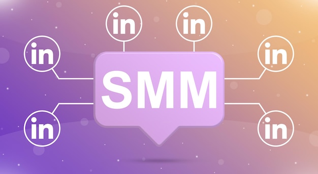 Zdjęcie dymek smm z ikonami logo linkedin wokół 3d