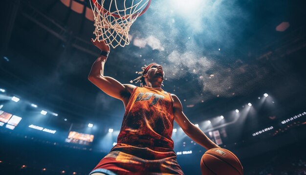 Zdjęcie dynamiczna fotografia redakcyjna koszykówki w akcji