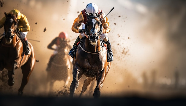 dynamiczna fotografia redakcyjna wyścigów konnych na torze wyścigowym