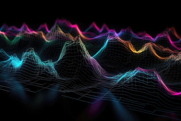 Dynamiczne neonowe wzory przypominające płynące strumienie danych Generacyjna sztuczna inteligencja