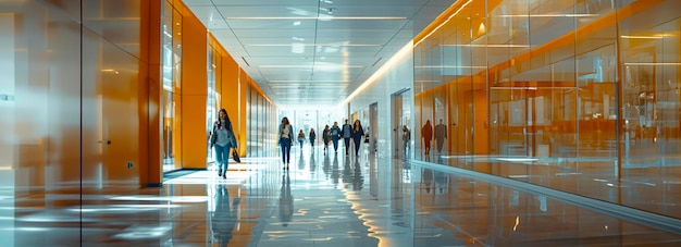 Dynamiczne przejścia korytarza biurowego rejestrują ruch ludzi na chodniku budynku
