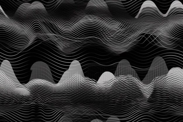 Dynamiczny abstrakcyjny wzór zainspirowany muzyką i falami dźwiękowymi stworzony za pomocą generatywnej sztucznej inteligencji