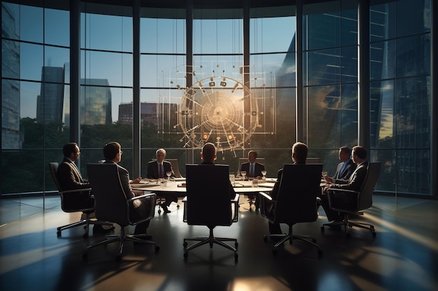 Dynamiczny obraz korporacyjnej sali zarządowej z Generative ai