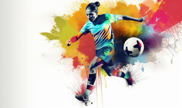 Dynamiczny piłkarz z kolorowym śladem graficznym tworzony za pomocą narzędzi sztucznej inteligencji generatywnej