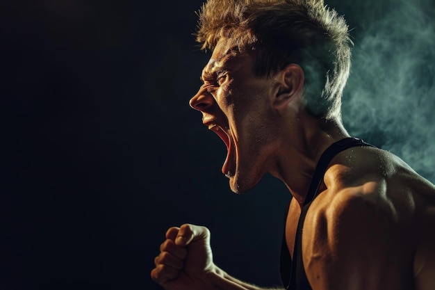 Dynamiczny sportowiec krzyczy silna energia generuje sztuczną inteligencję