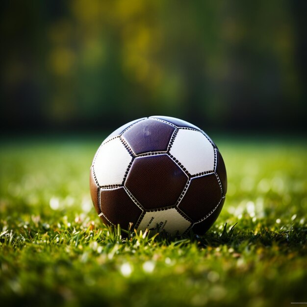 Dynamiczny strzał piłkarski Zbliżenie na zielonym polu z dużą ilością kopii dla rozmiaru postu w mediach społecznościowych