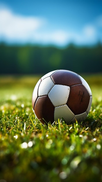 Dynamiczny strzał piłkarski Zbliżenie na zielonym polu z dużą ilością kopii Pionowa tapeta mobilna