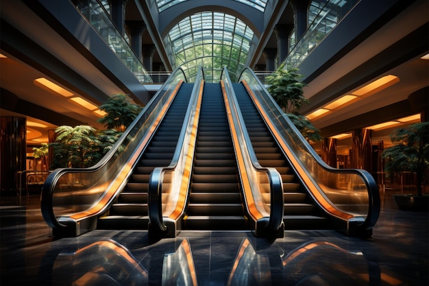 Dynamika architektoniczna Zbliżenie ruchomych schodów w współczesnym budynku lub stacji metra