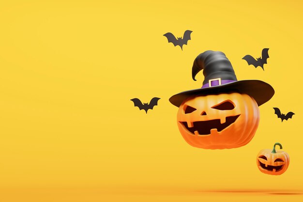 Dynia Halloween Jack O'Lantern i nietoperze. ilustracja 3d