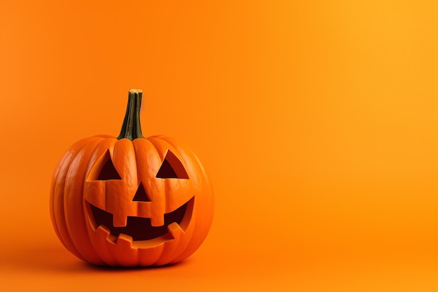 Dynia Halloween na pomarańczowym tle JackOLantern na obchody Halloween Koncepcja Happy Halloween Tradycyjne święto października Jesienne tło wakacje z miejsca kopiowania tekstu