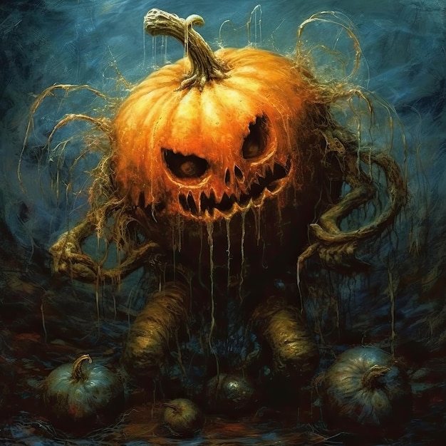 dynia halloween przerażająca przerażająca sztuka ścienna plakat drukowany ilustracja ponury ciemny fantasy postać